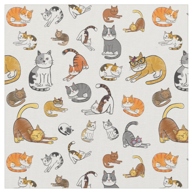 Söt katt mönster-design för kattälskare - vit baks tyg (Närbild)