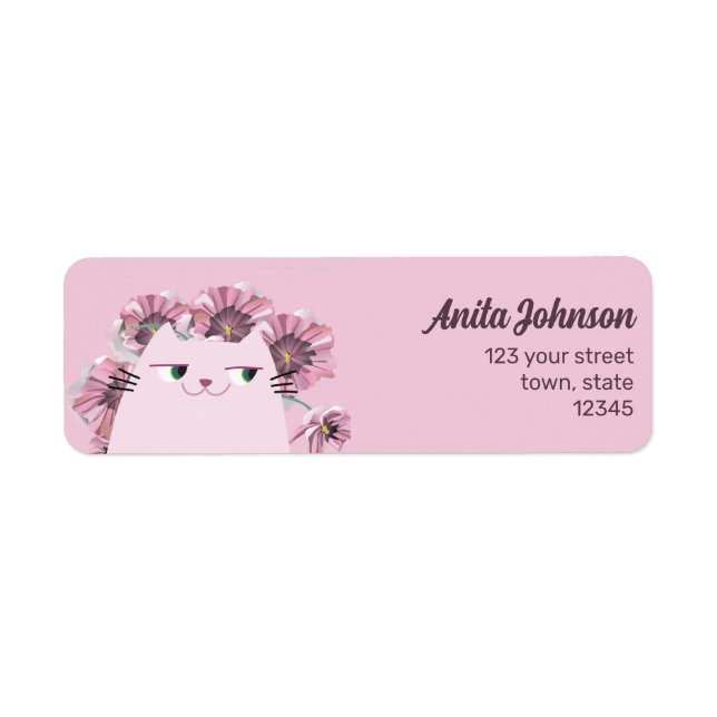 Söt Katt Mysig Rosa Returadress Etikett (Framsidan)