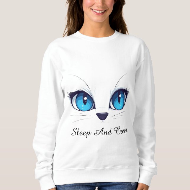 Söt Katt Närbild Blå Ögon Kitty Illustration T Shirt (Framsida)