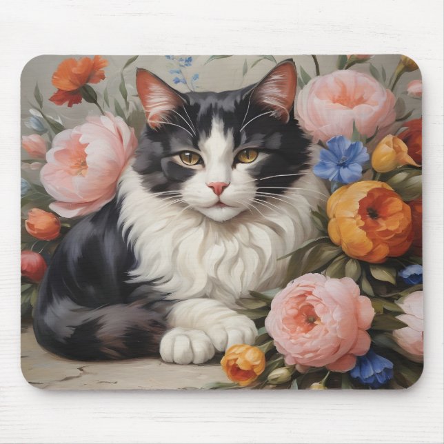 Söt, katt och blommor musmatta (Framsidan)