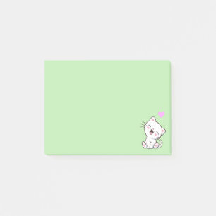 Söt katt och hjärta på ljust grön post-it block