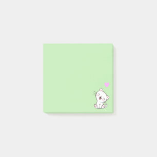 Söt katt och hjärta på ljust grön post-it block