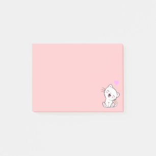 Söt katt och hjärta på rosa post-it block