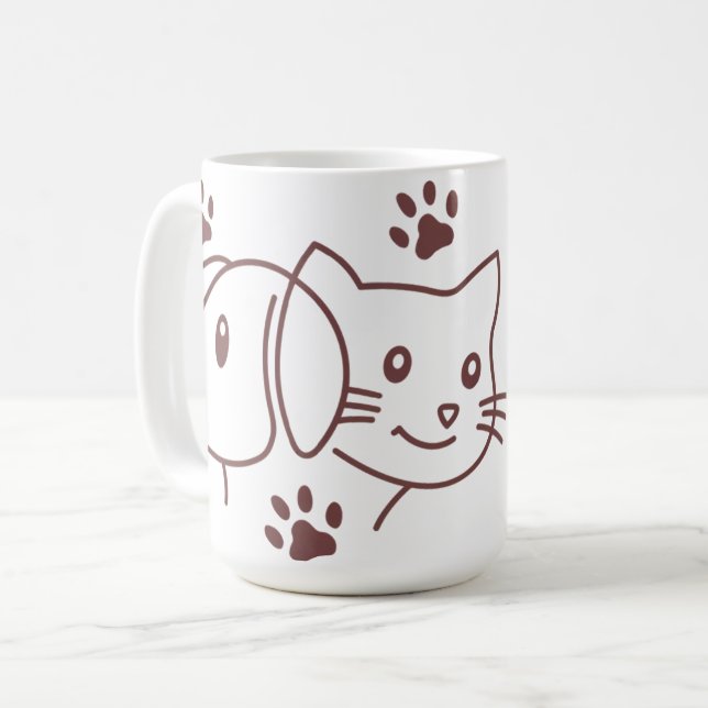 Söt katt- och hundlinje  kaffemugg (Framsida vänster)