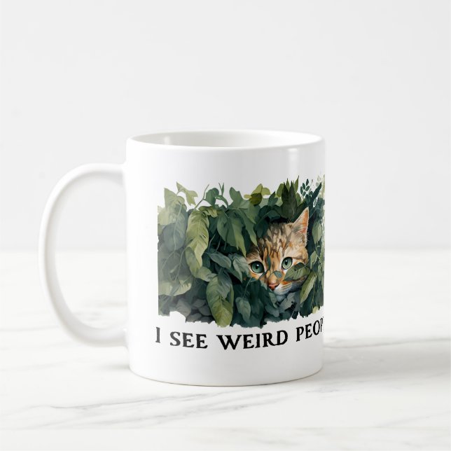 Söt katt och konstiga människor-citat kaffemugg (Vänster)