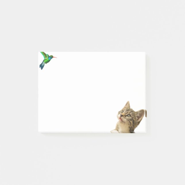 Söt katt och liten fågel post-it block (Framsida)