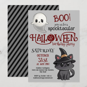 Söt Katt Och Spöke Halloween Födelsedagsfest Inbjudningar
