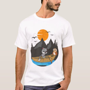 Söt Katt Och Uggla Fiskebåt Natur Konst T Shirt