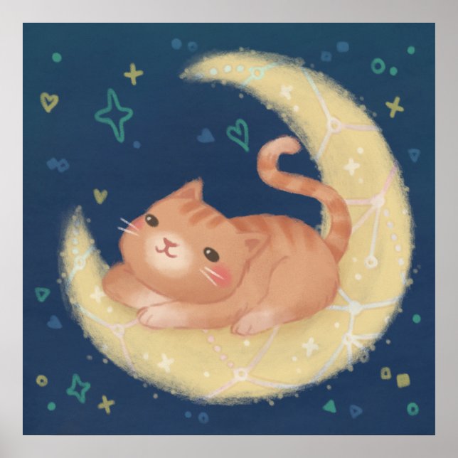 Söt katt på månen poster (Framsidan)