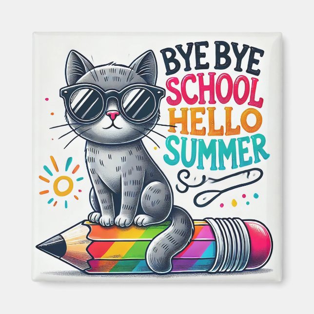 Söt katt på pennillustration som firar sommaren magnet (Framsidan)