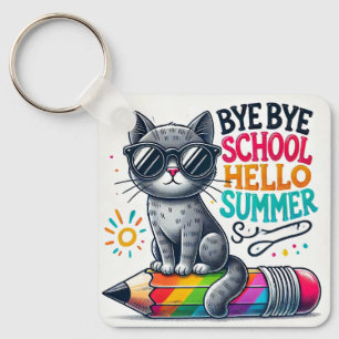 Söt katt på pennillustration som firar sommaren nyckelring