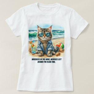Söt katt på stranden Kattälskare T-shirt