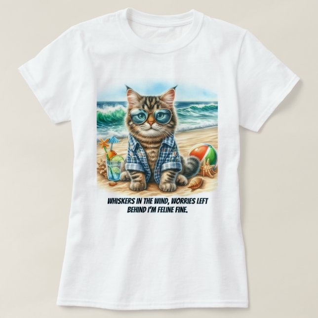 Söt katt på stranden Kattälskare T-shirt (Design framsida)