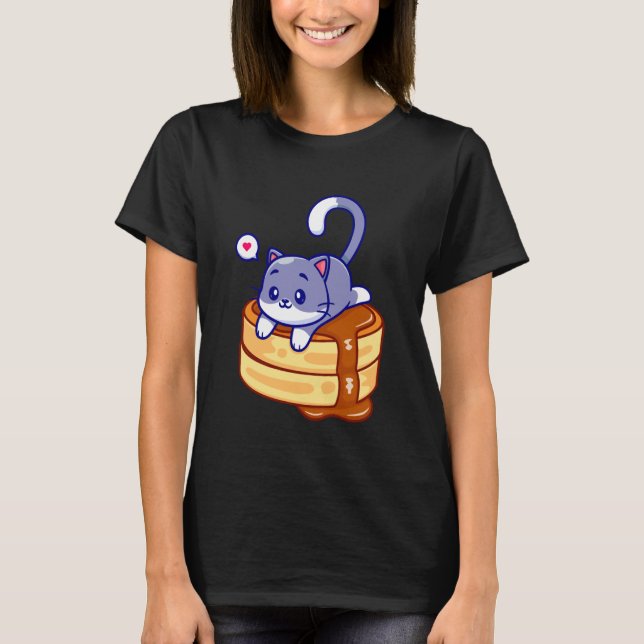 Söt Katt Pannkaksdag T Shirt (Framsida)