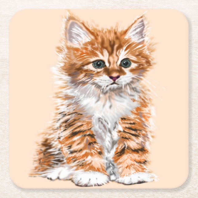 Söt Katt Pappersunderlägg Underlägg Papper Kvadrat (Framsidan)
