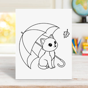 Söt Katt Paraply Blad Färgläggningsbild Poster