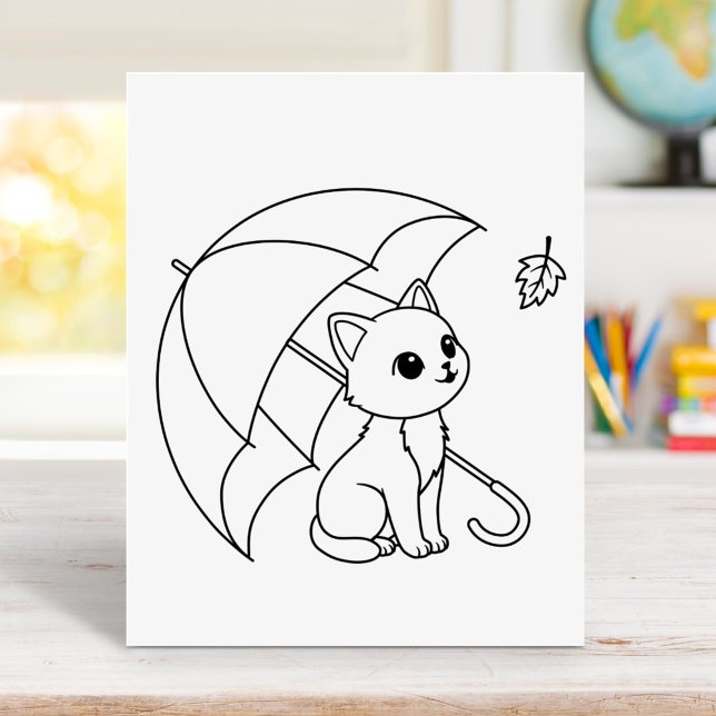 Söt Katt Paraply Blad Färgläggningsbild Poster (Skapare uppladdad)