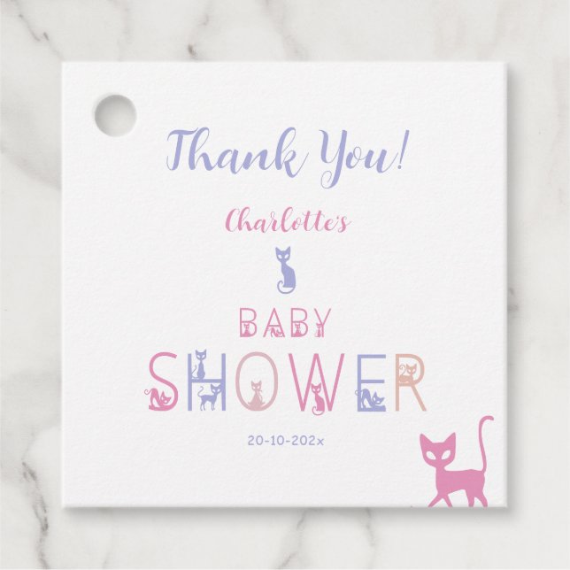 Söt Katt Pastell Färg Bebis Shower Gåvor Etiketter (Framsida)