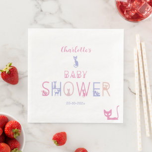 Söt Katt Pastell Färg Bebis Shower Pappersservett