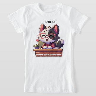 Söt katt pun tillbaka till skolan  t shirt