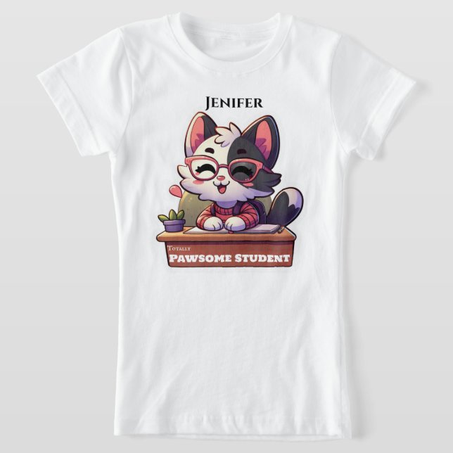 Söt katt pun tillbaka till skolan  t shirt (Laydown)