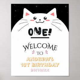 Söt katt-ram med glittrande stjärnor välkomstskylt poster