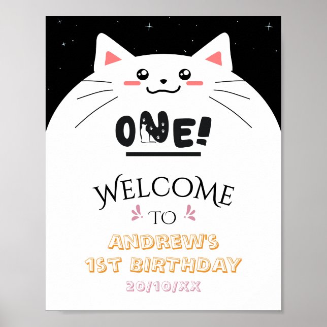 Söt katt-ram med glittrande stjärnor välkomstskylt poster (Framsidan)