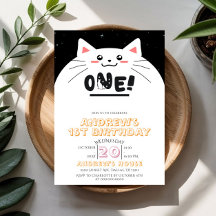 Söt katt-ram med gnistrande stjärnor 1-årsdag