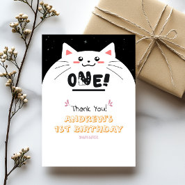 Söt katt-ram med gnistrande stjärnor 1-årsdag tack kort