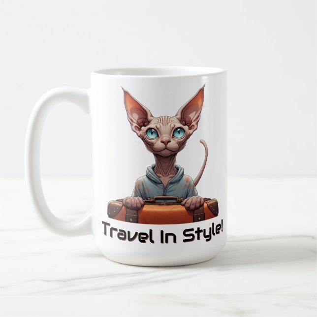 Söt Katt Resenär – Present till kattälskare Kaffemugg (Vänster)