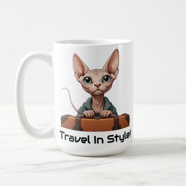 Söt Katt Resenär – Present till kattälskare Kaffemugg (Vänster)