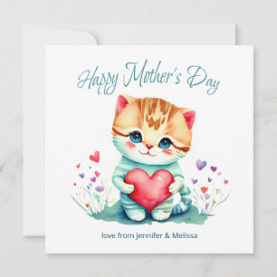 Söt katt röd hjärtans mors dag-kort