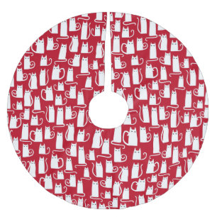 Söt katt röd och vit julgransmatta borstad polyester