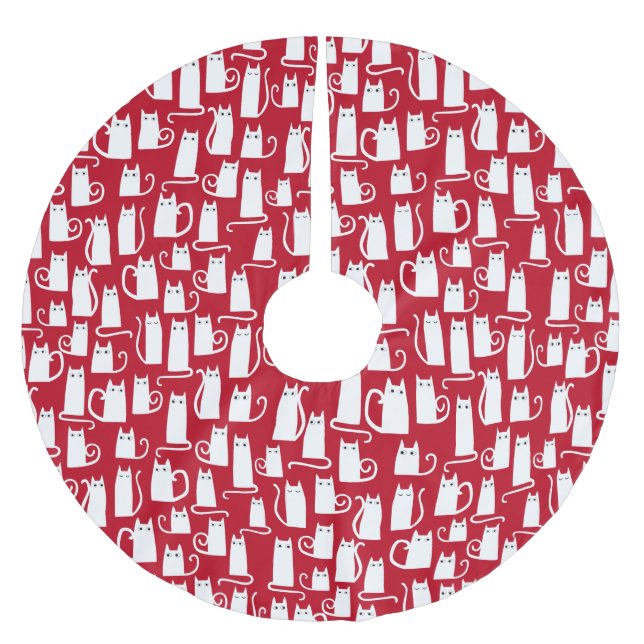 Söt katt röd och vit julgransmatta borstad polyester (Framsidan)