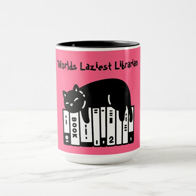 Söt katt, rolig katt, världens lataste bibliotekar mugg (Center)