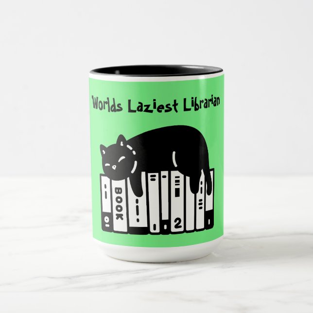 Söt katt, rolig katt, världens lataste bibliotekar mugg (Center)