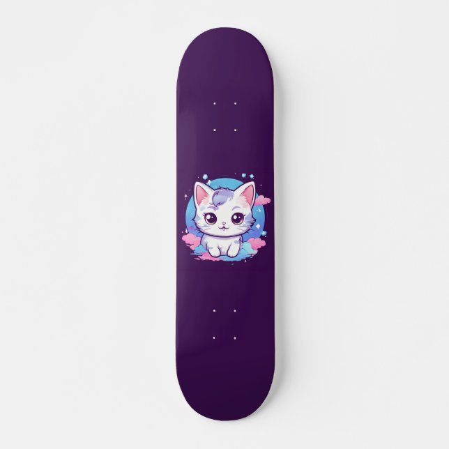 Söt Katt Rosa Mini Skateboard Bräda 18,5 Cm (Framsida)