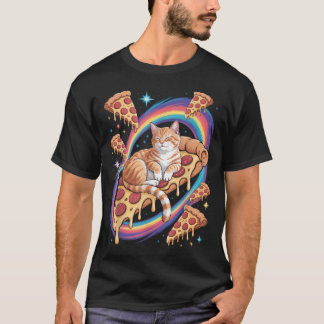 Söt Katt Rymd Planeter Utomjording Pizza Rymdkatt T Shirt