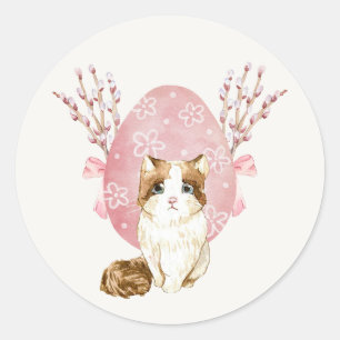 Söt Katt Sakura Runt Klistermärke