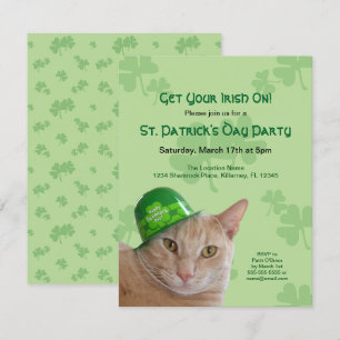 Söt katt Shamrock-hatt St. Patricks dag-fest Inbjudningar