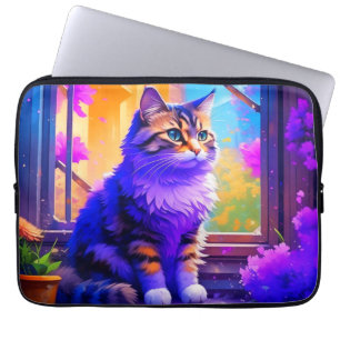 Söt katt sittande i fönster Ai Konst Laptop Fodral