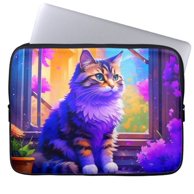 Söt katt sittande i fönster Ai Konst Laptop Fodral (Framsidan)