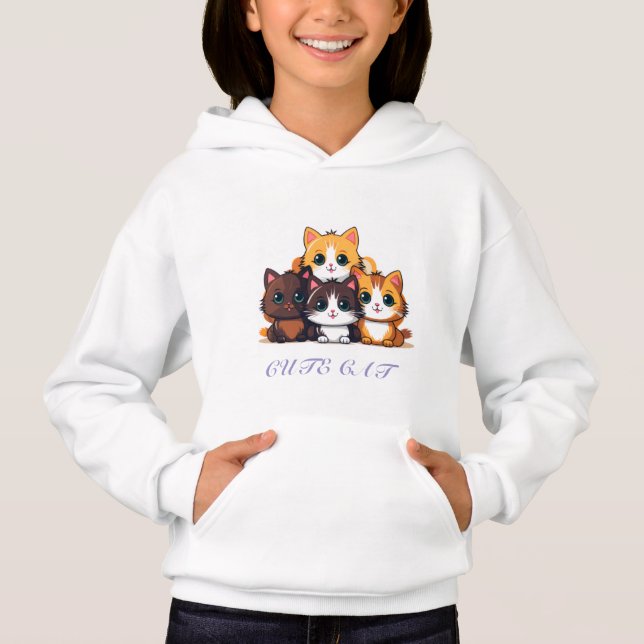 Söt Katt Sitter Glad Hoodie T Shirt (Framsida)
