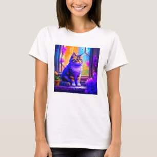 Söt katt sitter i fönster Ai konst T Shirt