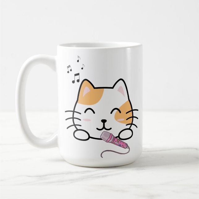 Söt katt sjunger kaffemugg (Vänster)