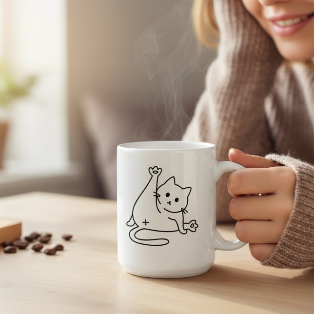 Söt katt slickar på stjärten Rolig kattälskare sva Mugg (Skapare uppladdad)