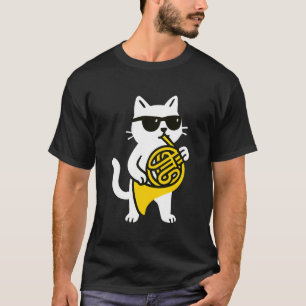 Söt katt solglasögon spelar fransk horn musiker M T Shirt