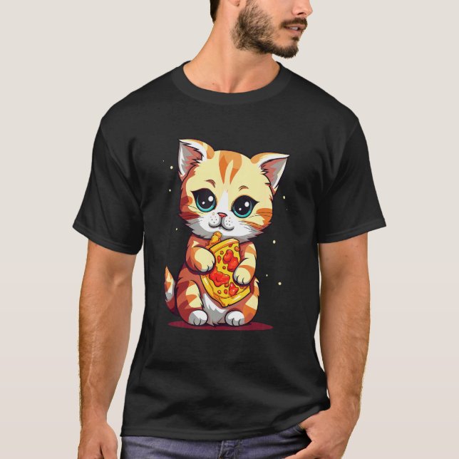 Söt katt som äter en pizza t shirt (Framsida)