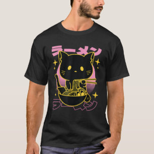 Söt katt som äter Ramen nudlar Anime Neko tjej g T Shirt