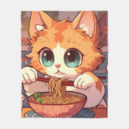 Söt katt som äter Ramen nudlar Fleecefilt